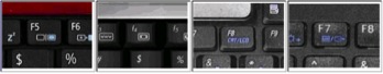 Four screenshots of F5, F4, F8, and F7 keys on keyboard