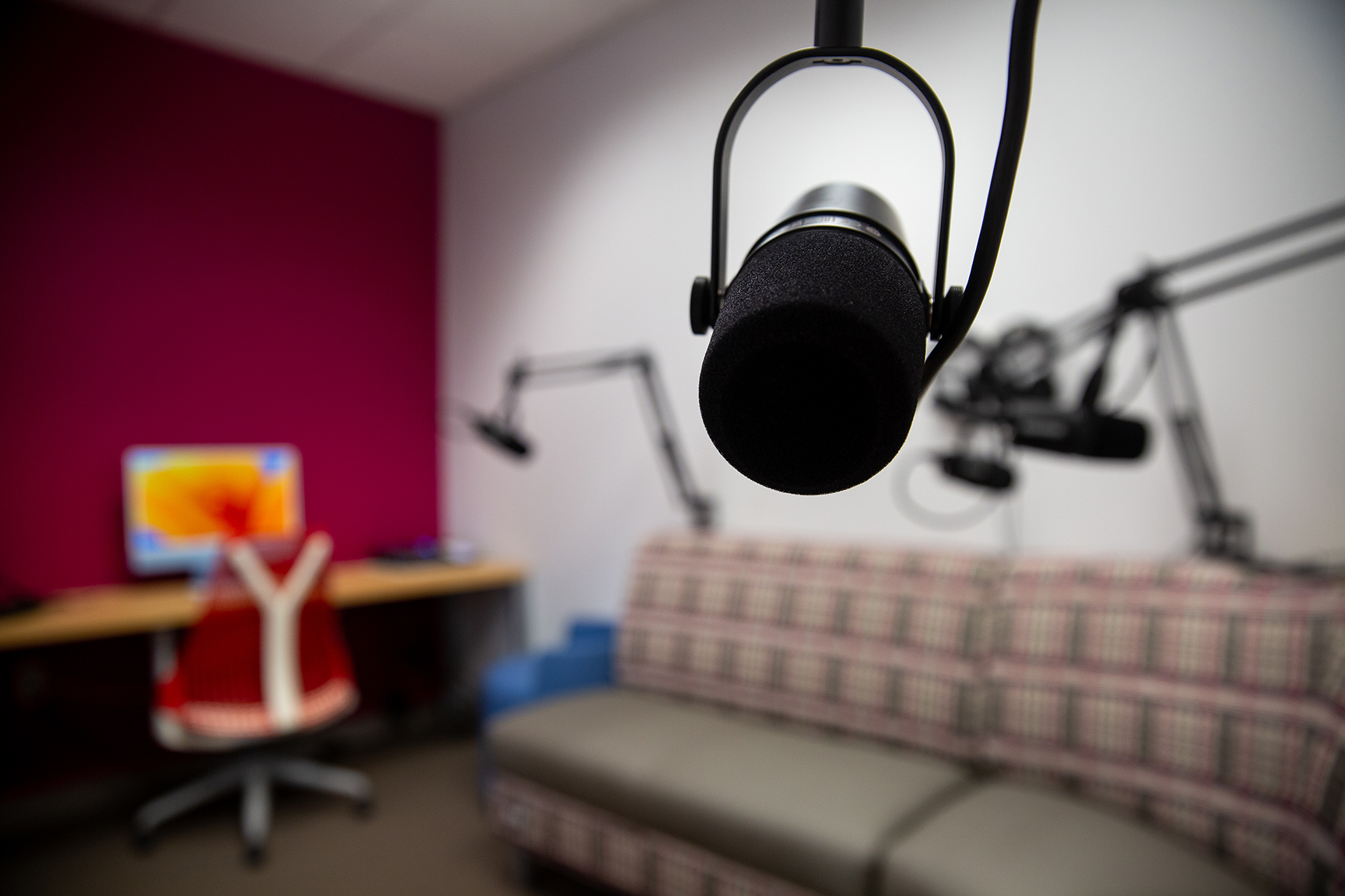 Podcast studio microphones and imac