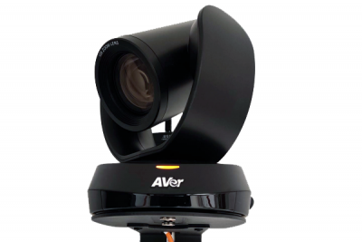 A black, wall-mounted web camera